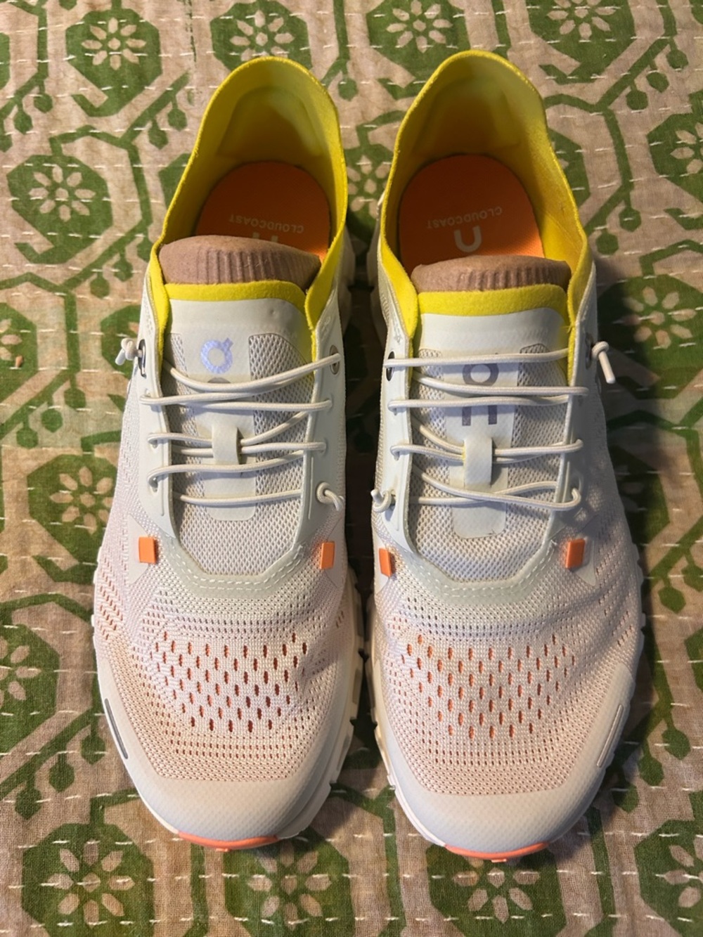 Performance Women’s Sneakers in White with Yellow & Coral Accents - Picture 2 of 7